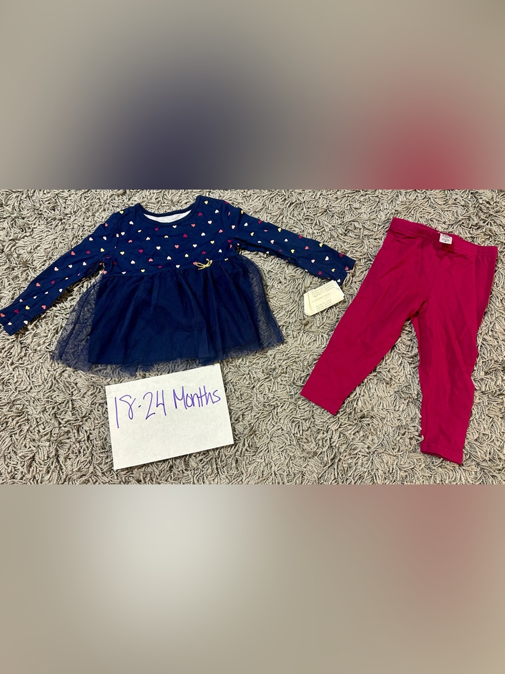 Carter's Navy Tulle Heart Top with Magenta Leggings